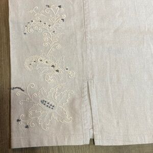 NWT Y2K Vintage Embroidered Beaded Floral Coastal Linen Blend Crop pant sz 10